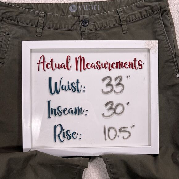 Vuori Cruise Chino Pants Men’s 33x30 Olive Stretch Performance Smart Casual - Picture 13 of 13